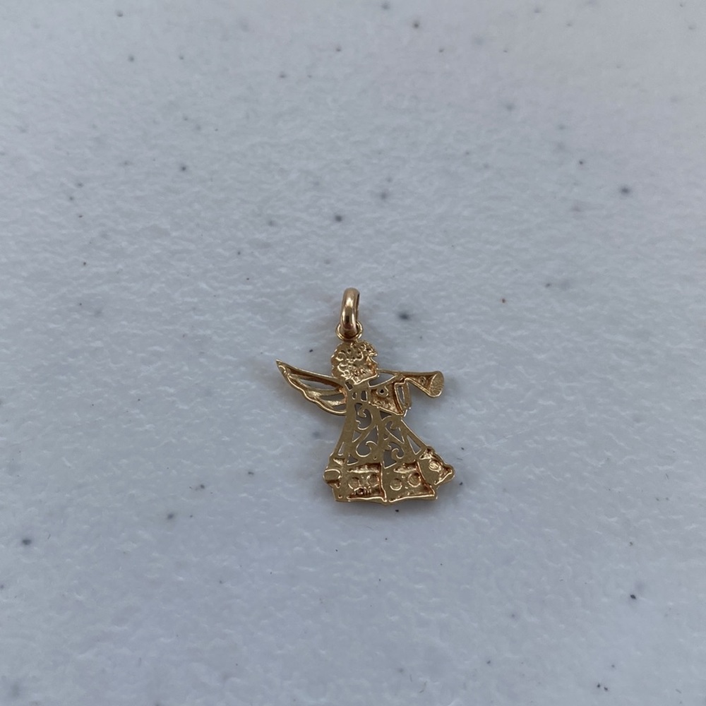 10k Solid Yellow & White Gold Angel Playing the Trumpet Pendant - Picture 4 of 9